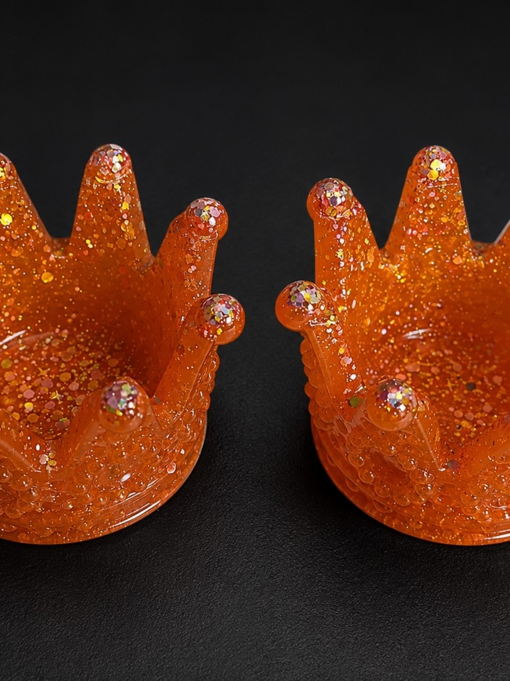 Orange Glitter Crown Trinket Dish Set - Decorative Accent